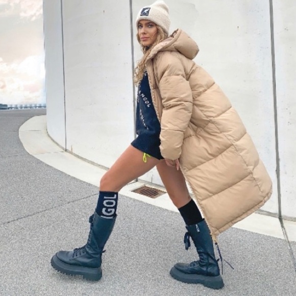 H&M Jackets & Blazers - NWT Kangol x H&M Light Beige Long Puffer Jacket